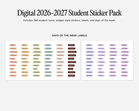 Digital 2026-2027 Student Sticker Pack with days of the week labels on a white background.