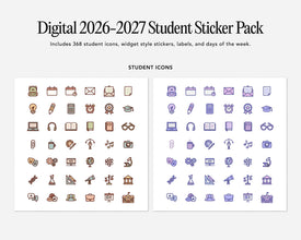 Digital 2026-2027 Student Sticker Pack with student icons and labels on a white background.
