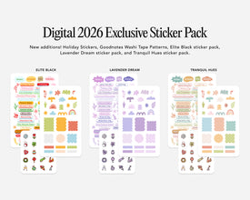 Digital 2026 Exclusive Sticker Pack with various designs on a white background