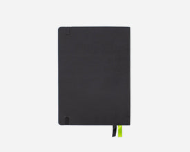 Black planner with two ribbons on a white background