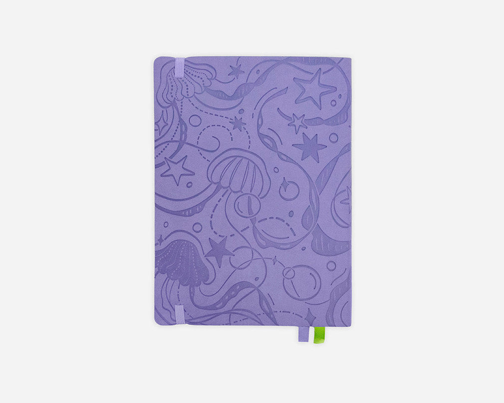 Purple planner with jellyfish star themed design on a white background