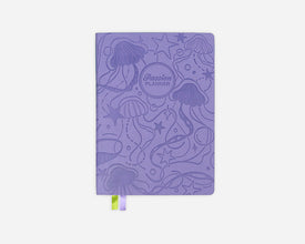 Purple weekly planner with jellyfish design on a white background