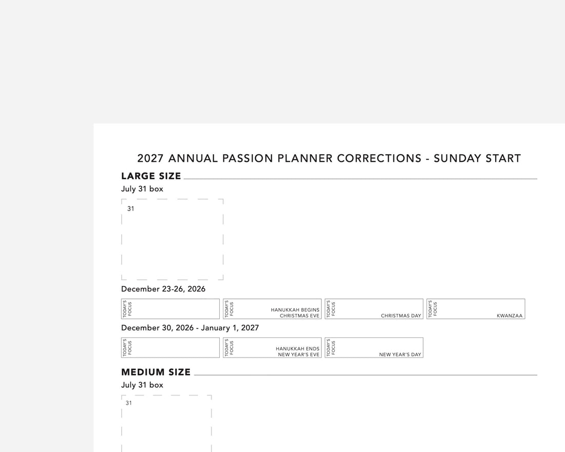 2027 Annual Planner Corrections Printable