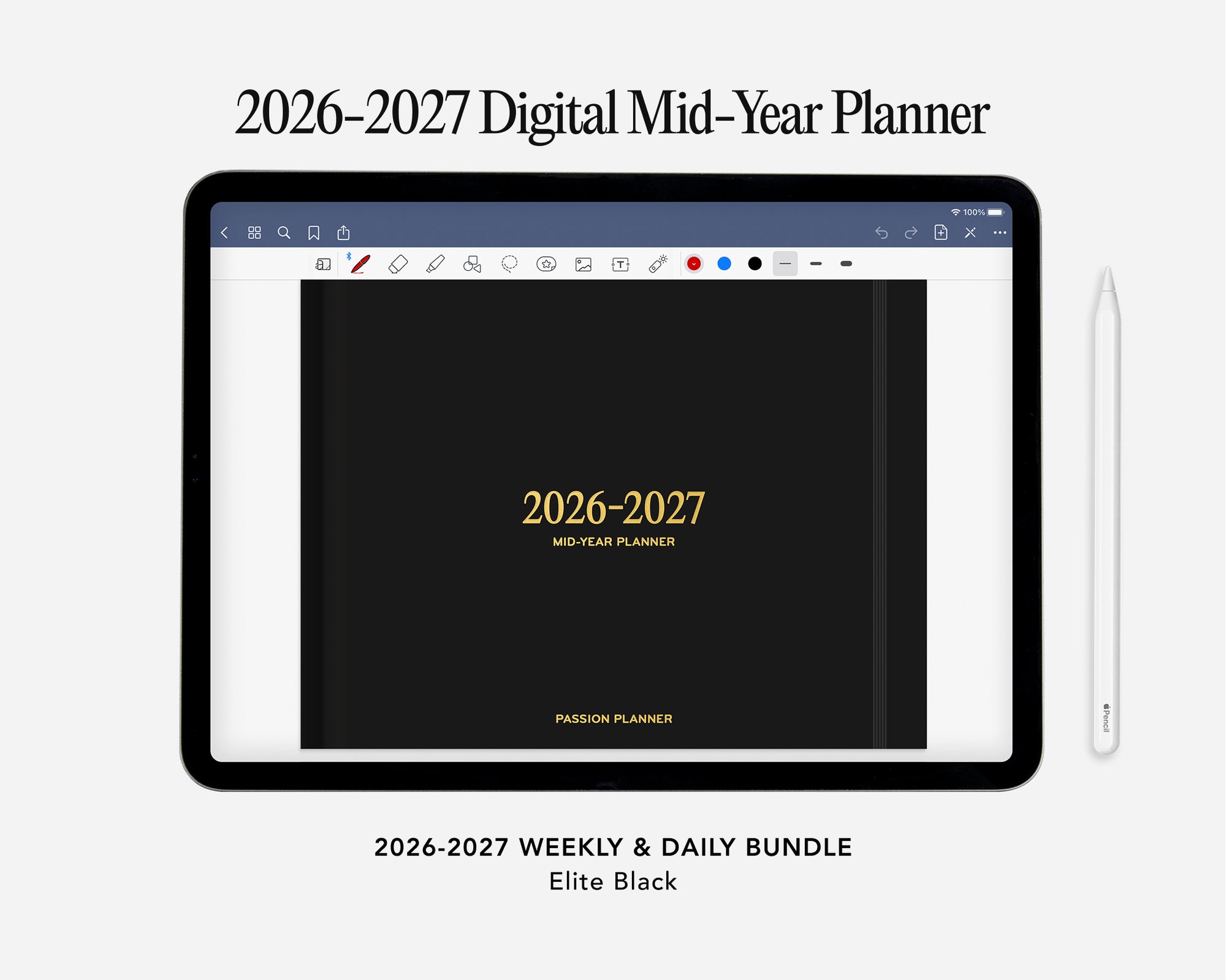 Digital mid-year planner for 2026-2027 displayed on a tablet screen.