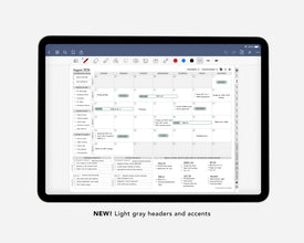 Digital calendar application on a tablet with light gray headers and accents