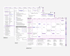Multifunctional digital calendar with daily, weekly, and monthly views on a white background