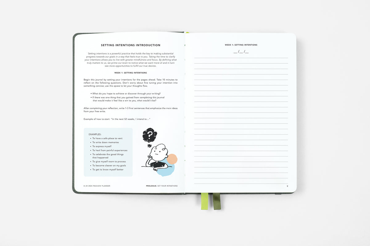 setting intentions guided journal page