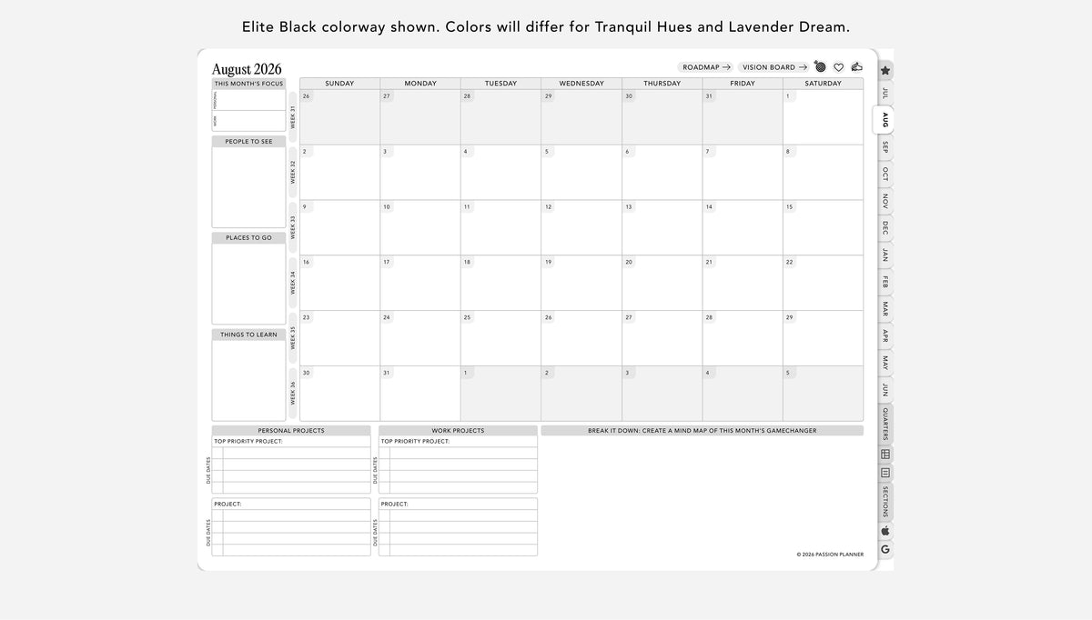 Digital monthly calendar planner on a white background