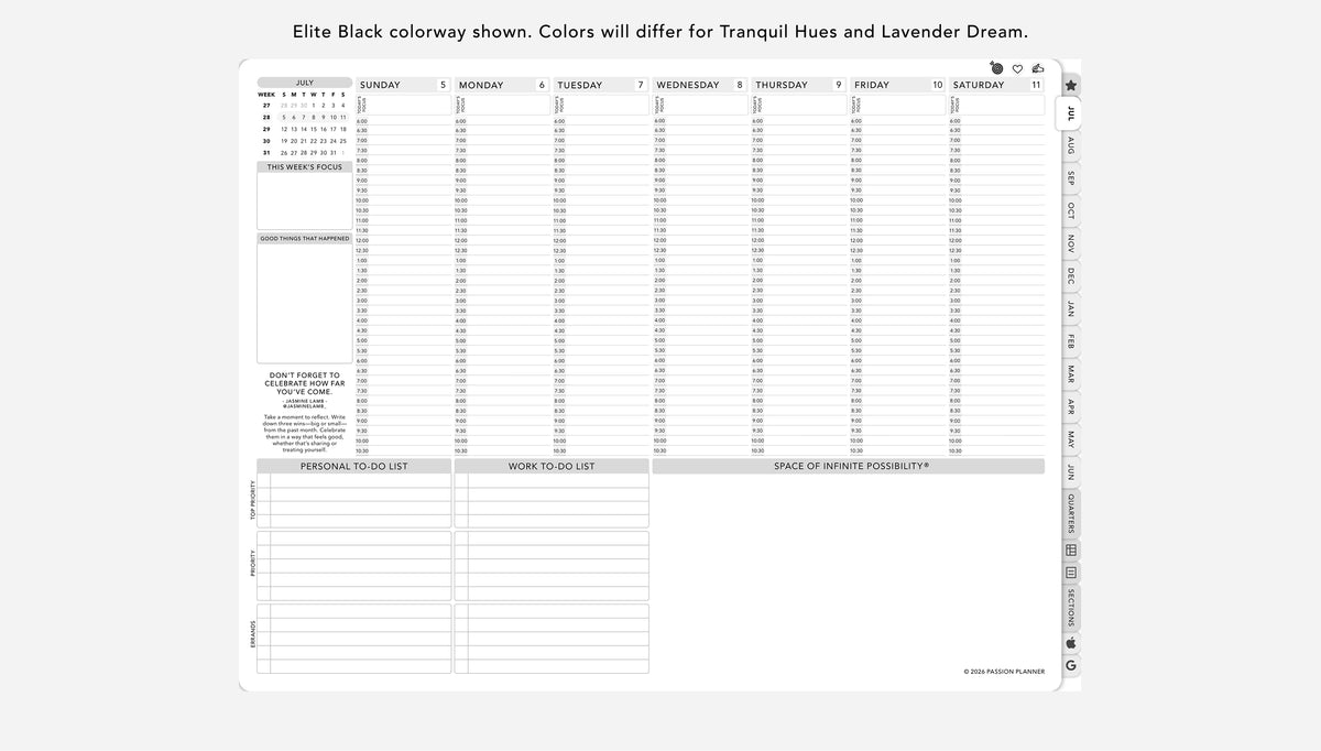 Digital weekly planner with to-do lists on a white background