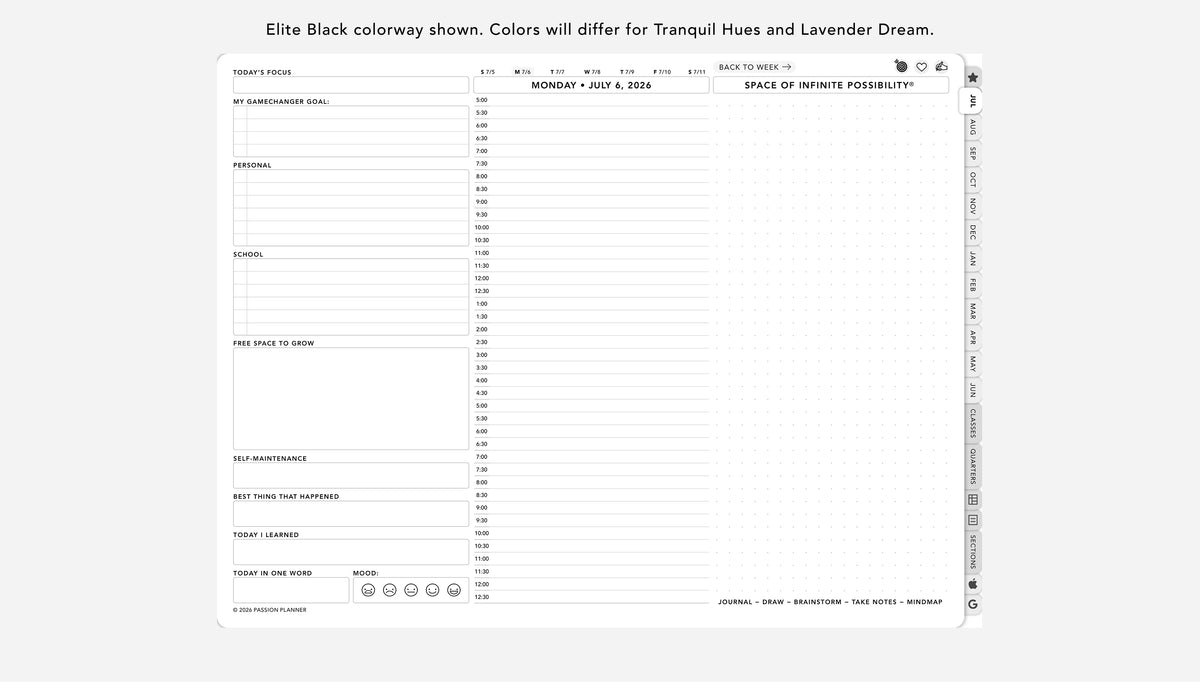Digital student planner daily layout