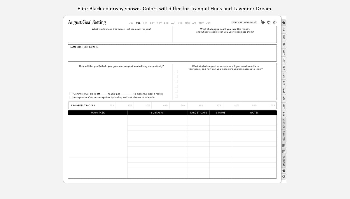 Digital planner goal setting for students