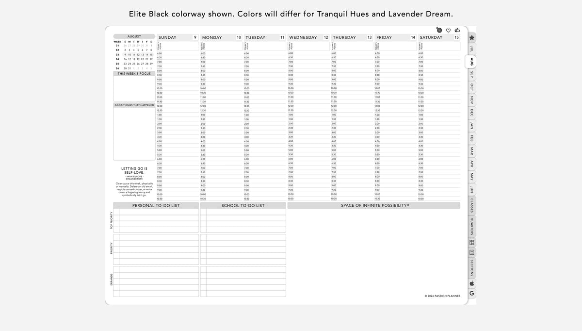 Digital student planner weekly layout
