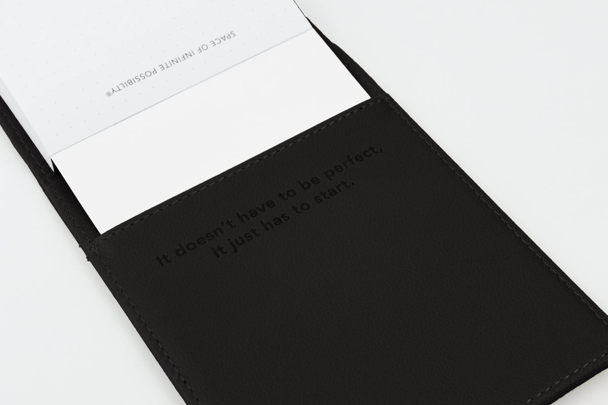 elite black notepad cover inner quote