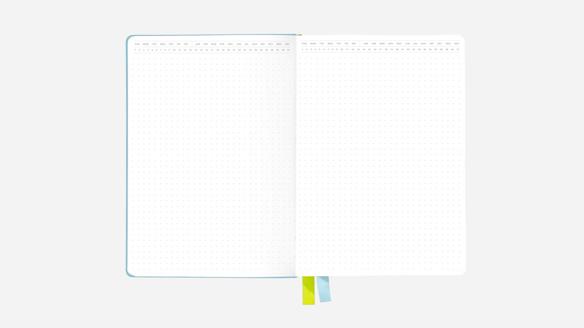 dreamy blue bullet journal open