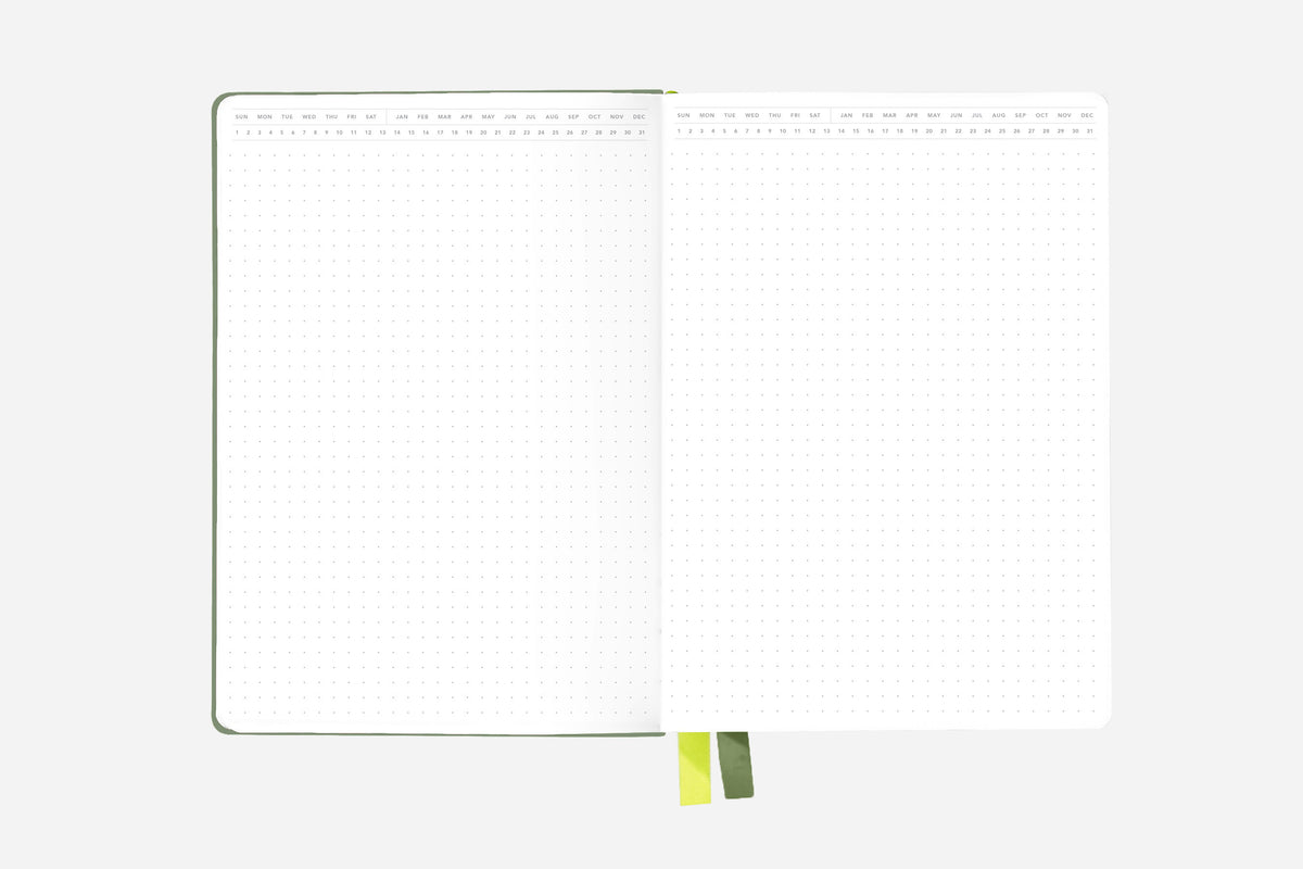 calm green dot grid bullet journal layout