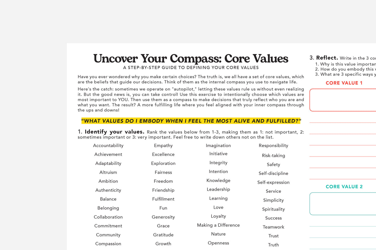 core values worksheet close up