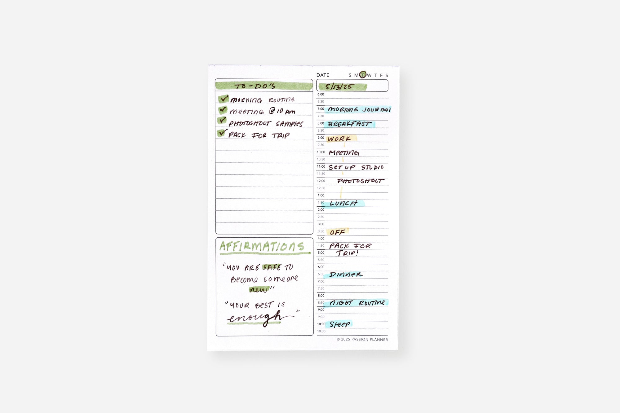 daily notepad insert filled in
