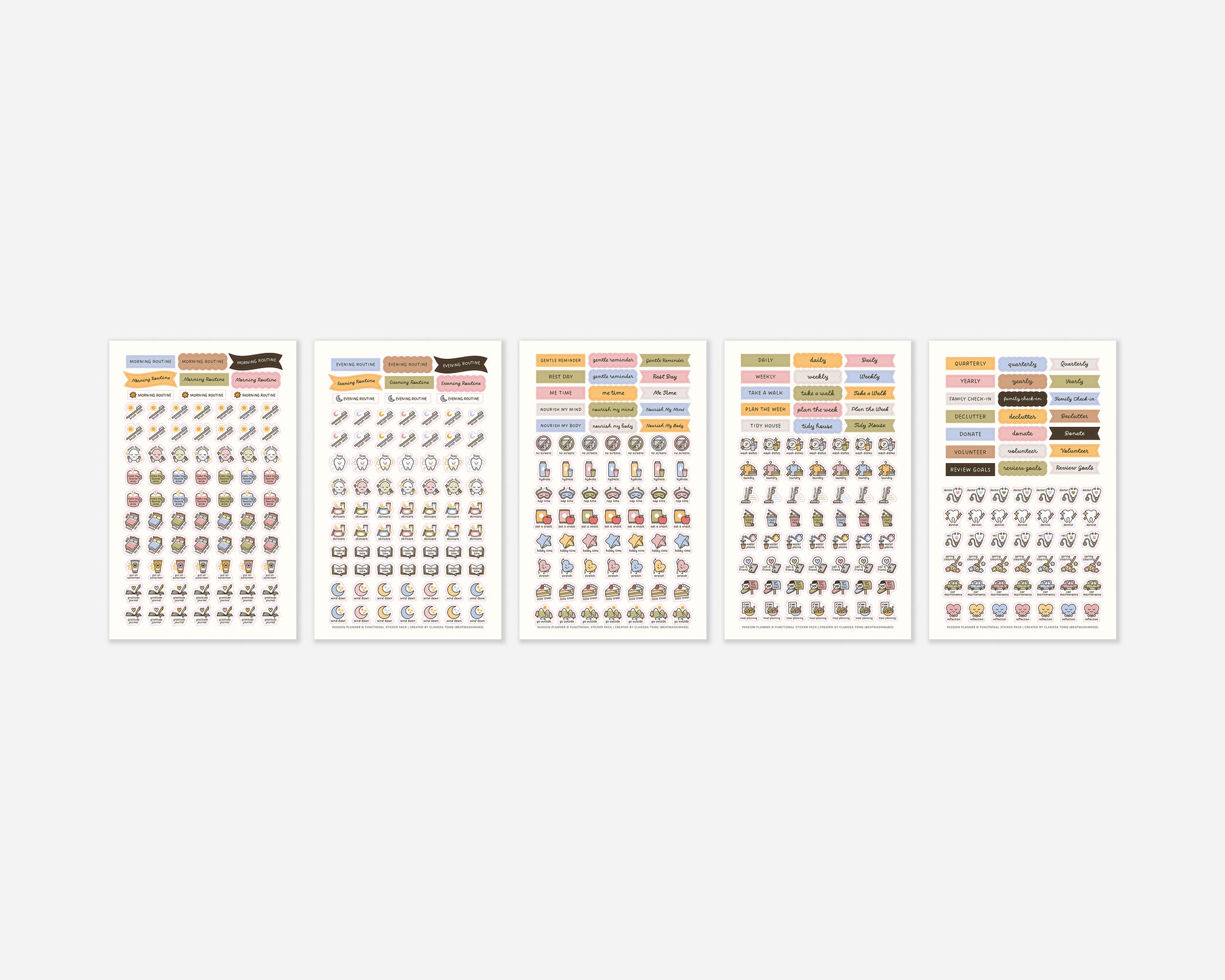 All 5 sheets of routines and chores sticker pack