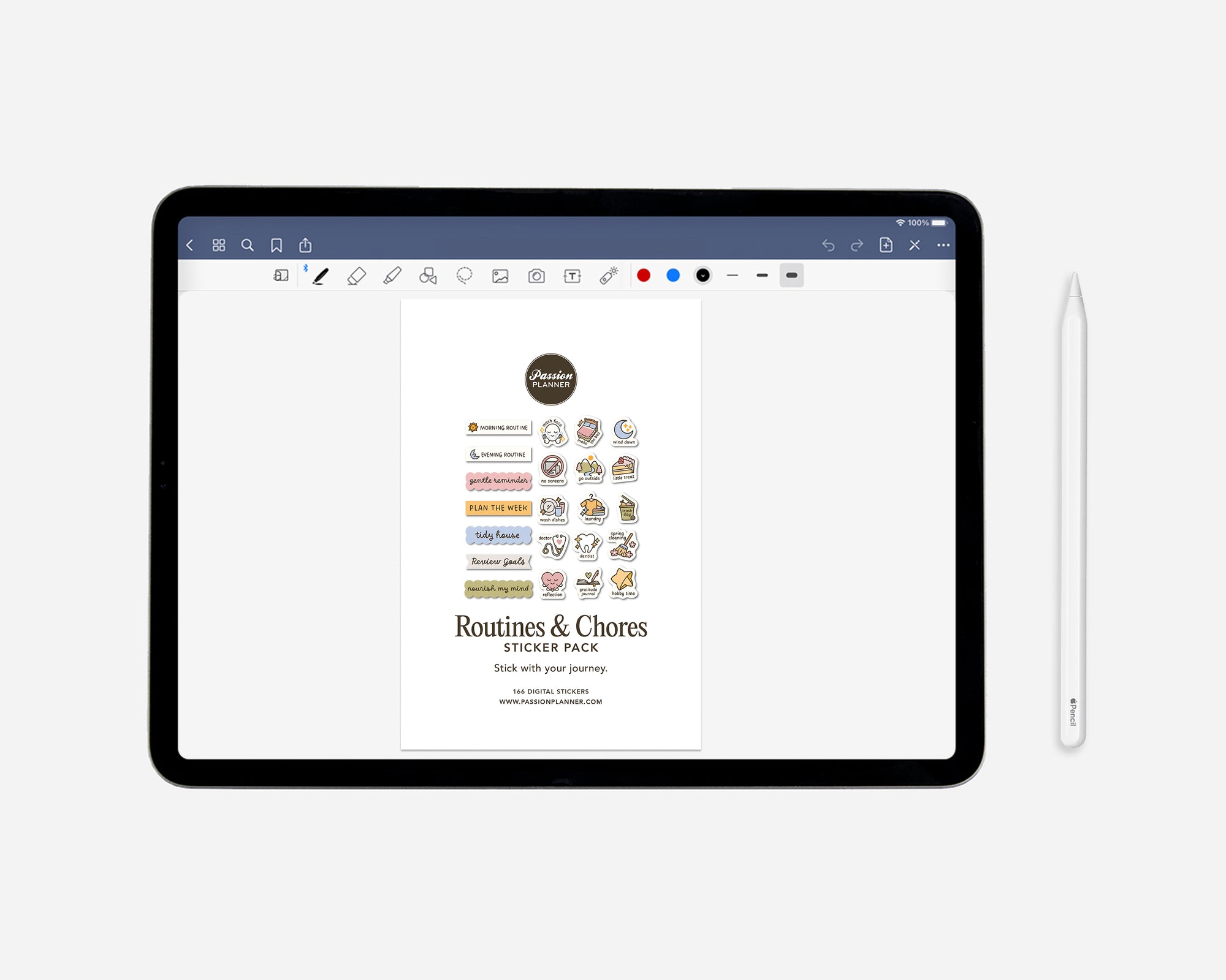 Routines and Chores digital sticker pack on a tablet 