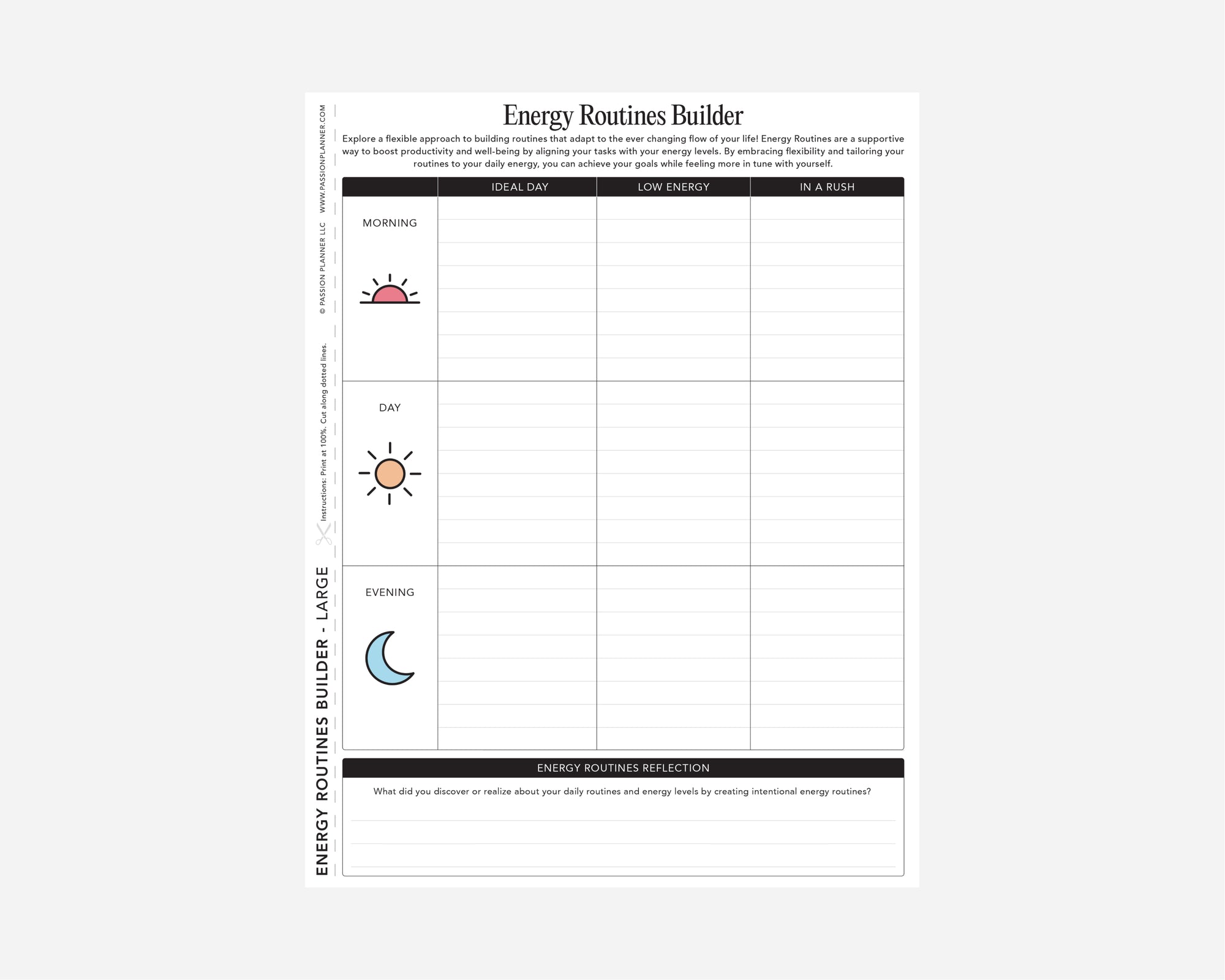 Energy Routines Builder worksheet with icons and text on a white background