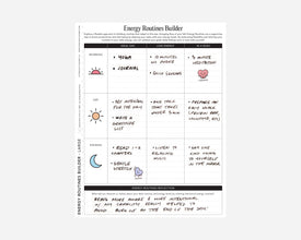 Energy Routines Builder planner sheet with daily activities listed on a white background