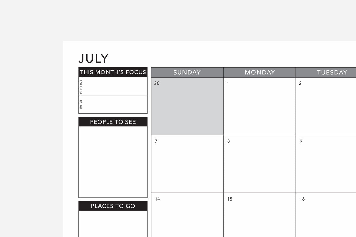 july monthly calendar