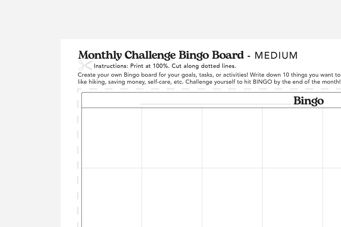 monthly challenge bingo board