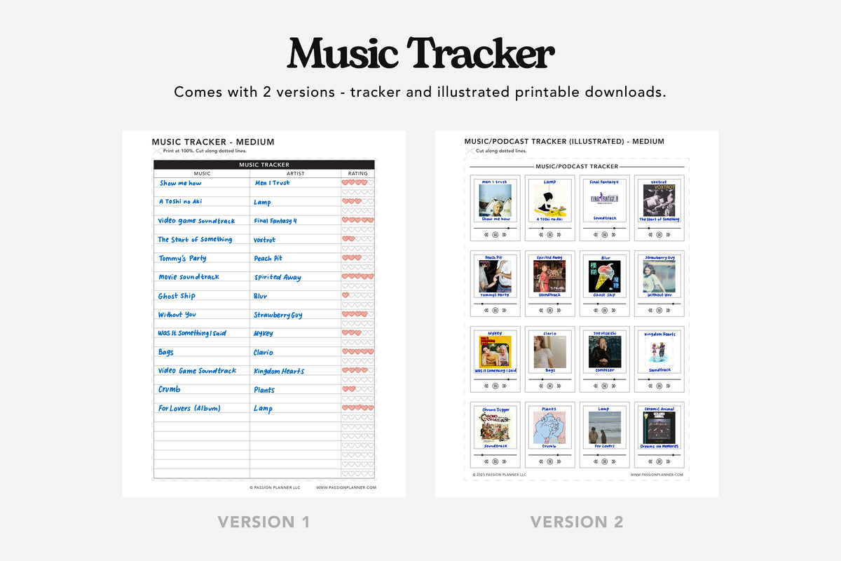 Movie, TV Show, Music, and Podcast Tracker PDFs - Passion Planner