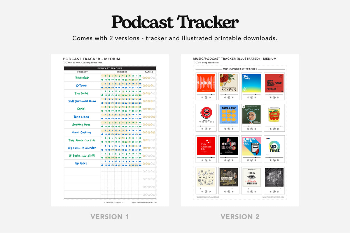 Movie, TV Show, Music, and Podcast Tracker PDFs - Passion Planner