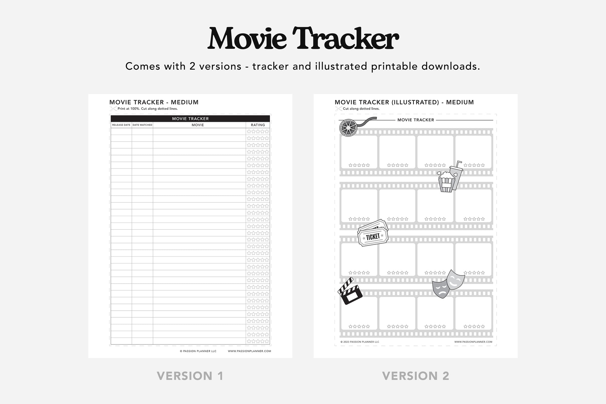 Movie, TV Show, Music, and Podcast Tracker PDFs - Passion Planner