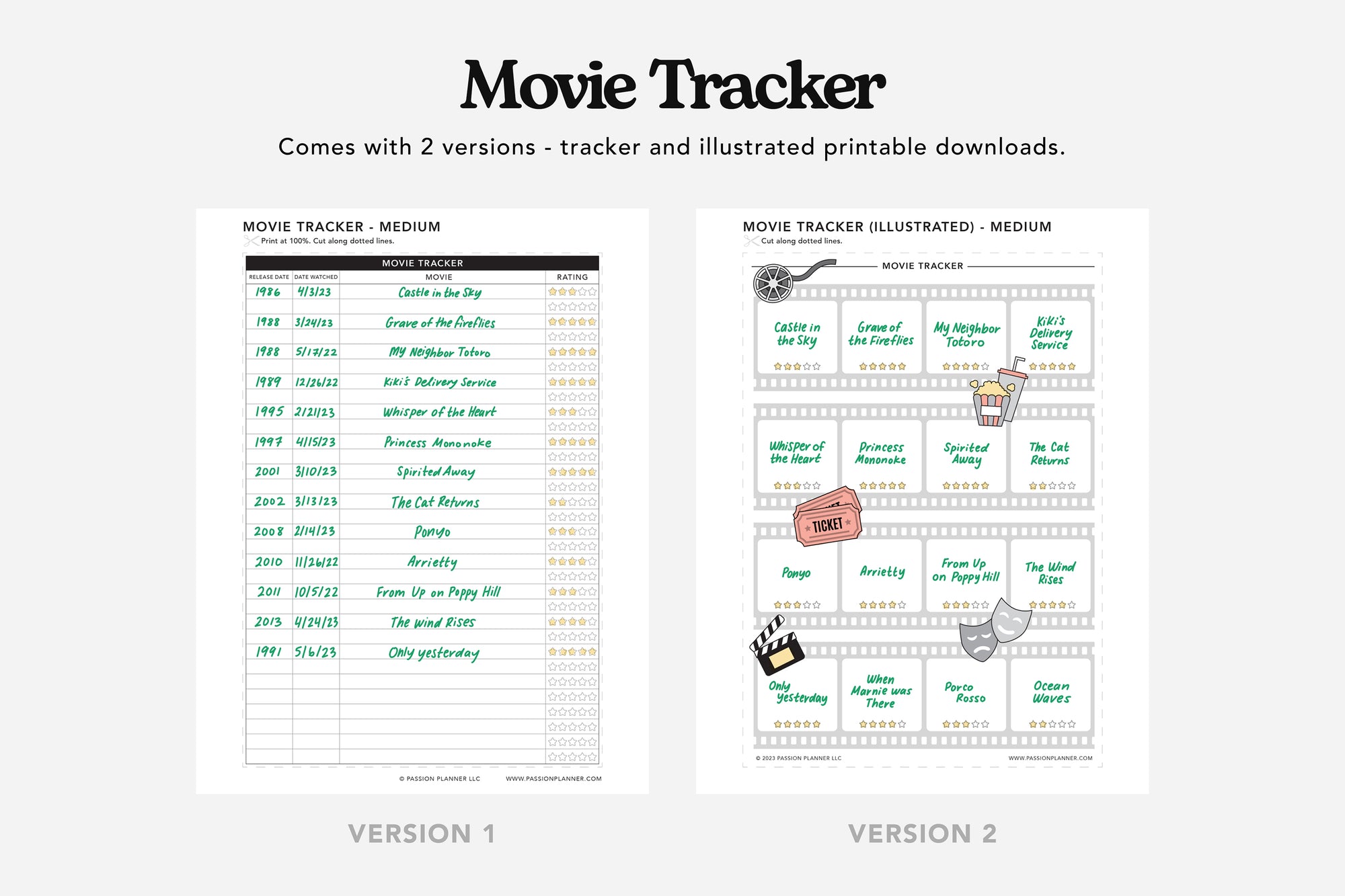 Movie, TV Show, Music, and Podcast Tracker PDFs - Passion Planner