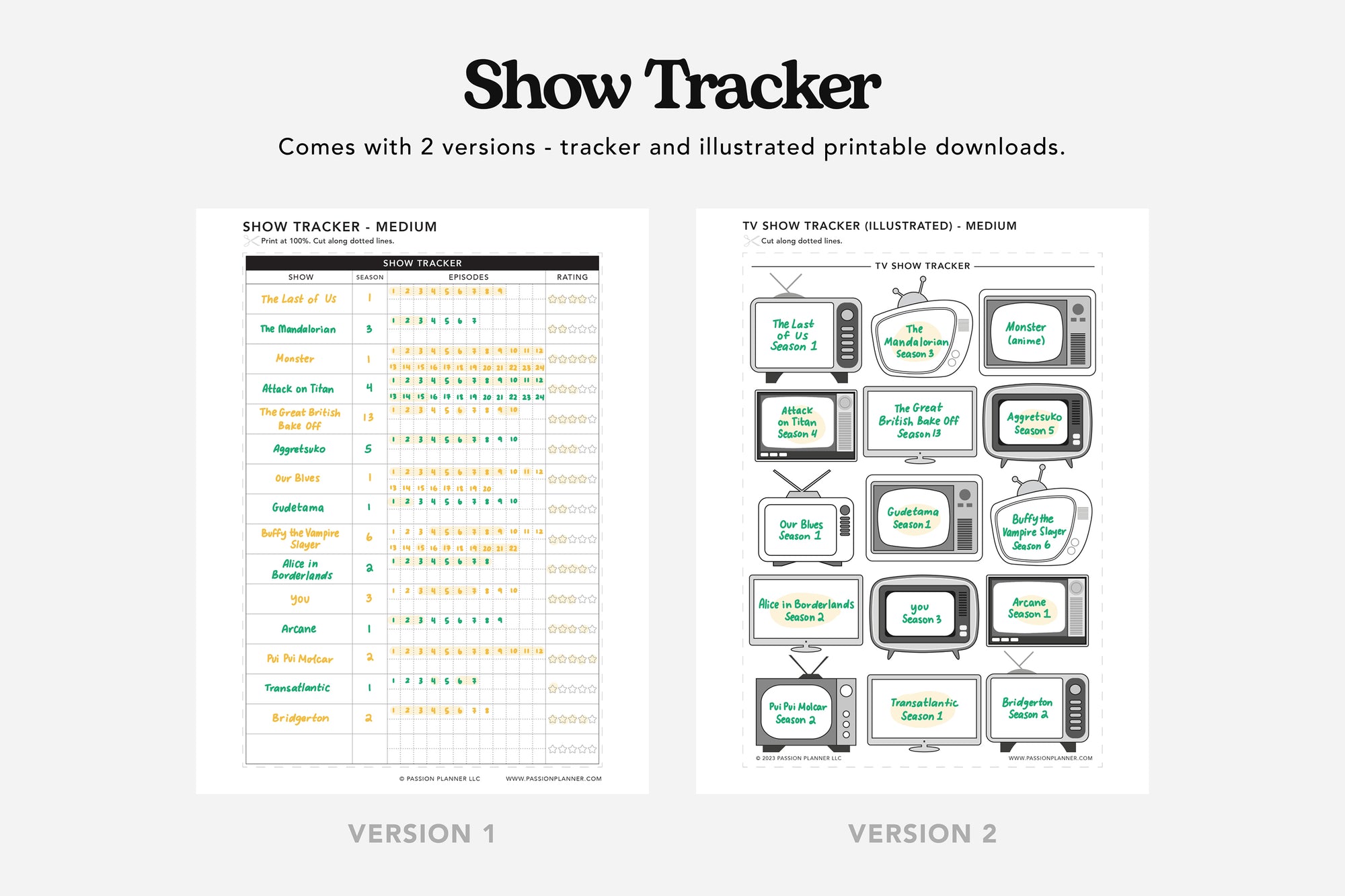 Movie, TV Show, Music, and Podcast Tracker PDFs - Passion Planner