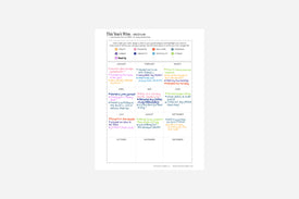 Full view of a printable pdf titled 'this year's wins' filled out with colorful markers.