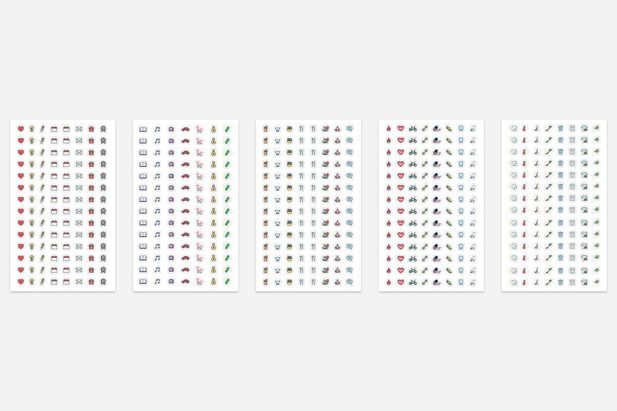 five sheets of icon stickers