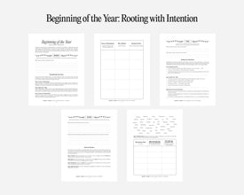Pages from a document titled 'Beginning of the Year: Rooting with Intention' on a white background.