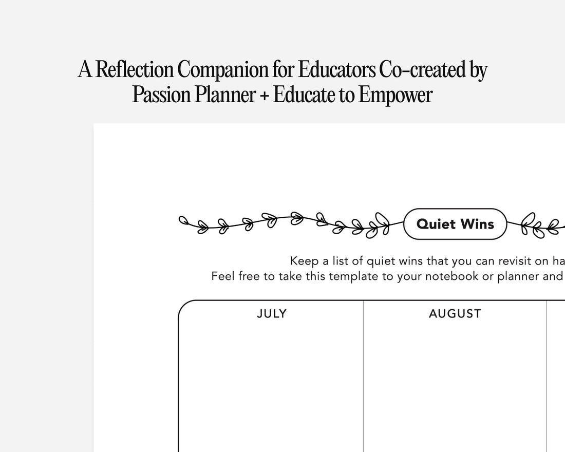A reflection companion for educators co-created by passion planner and educate to empower.