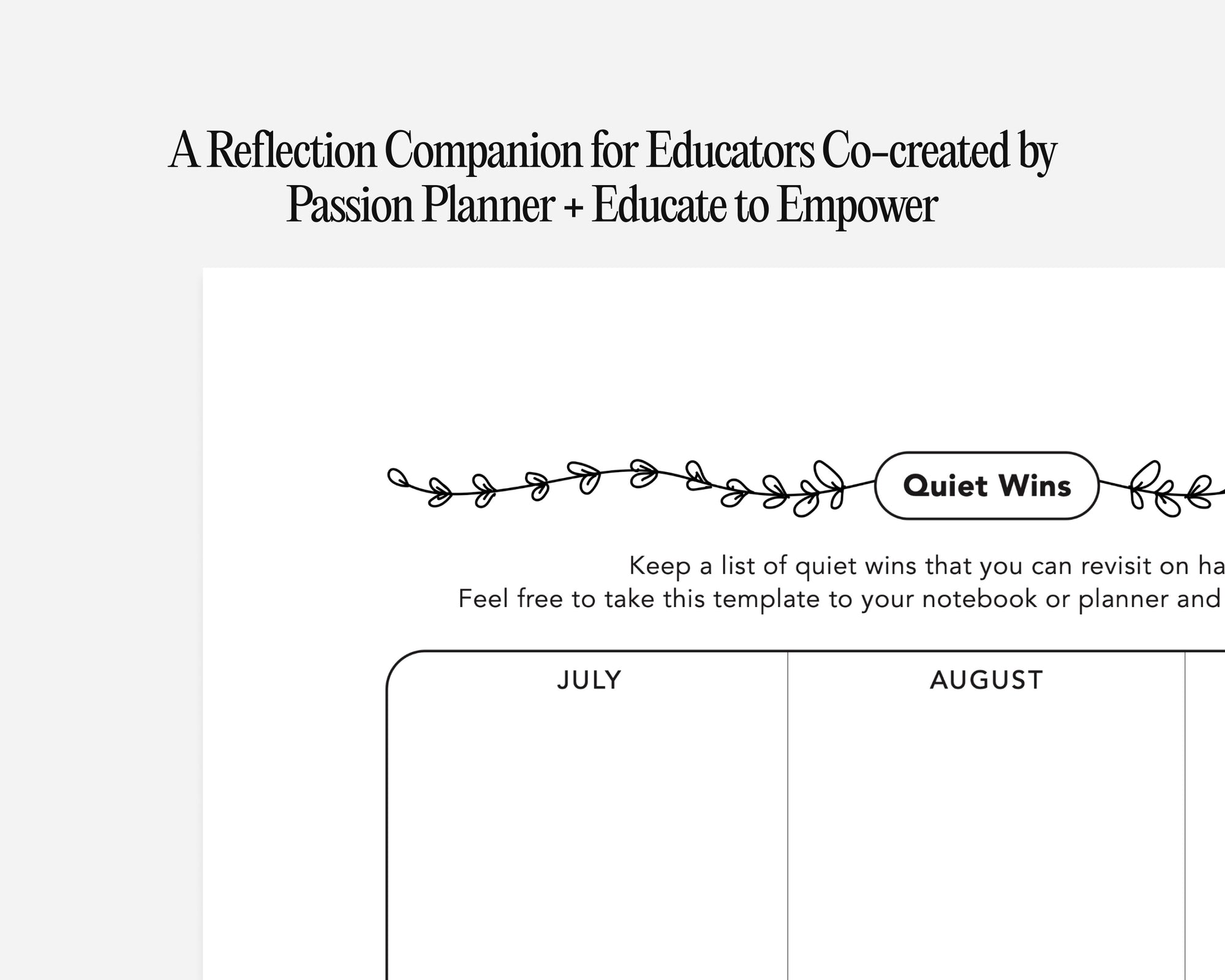 A reflection companion for educators co-created by passion planner and educate to empower.