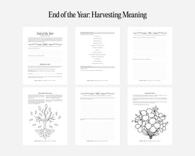 Free teacher downloads with text and illustrations titled 'End of the Year: Harvesting Meaning' on a white background.