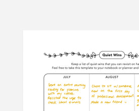 A teacher companion printable pdf with "quiet wins" on a white background. 