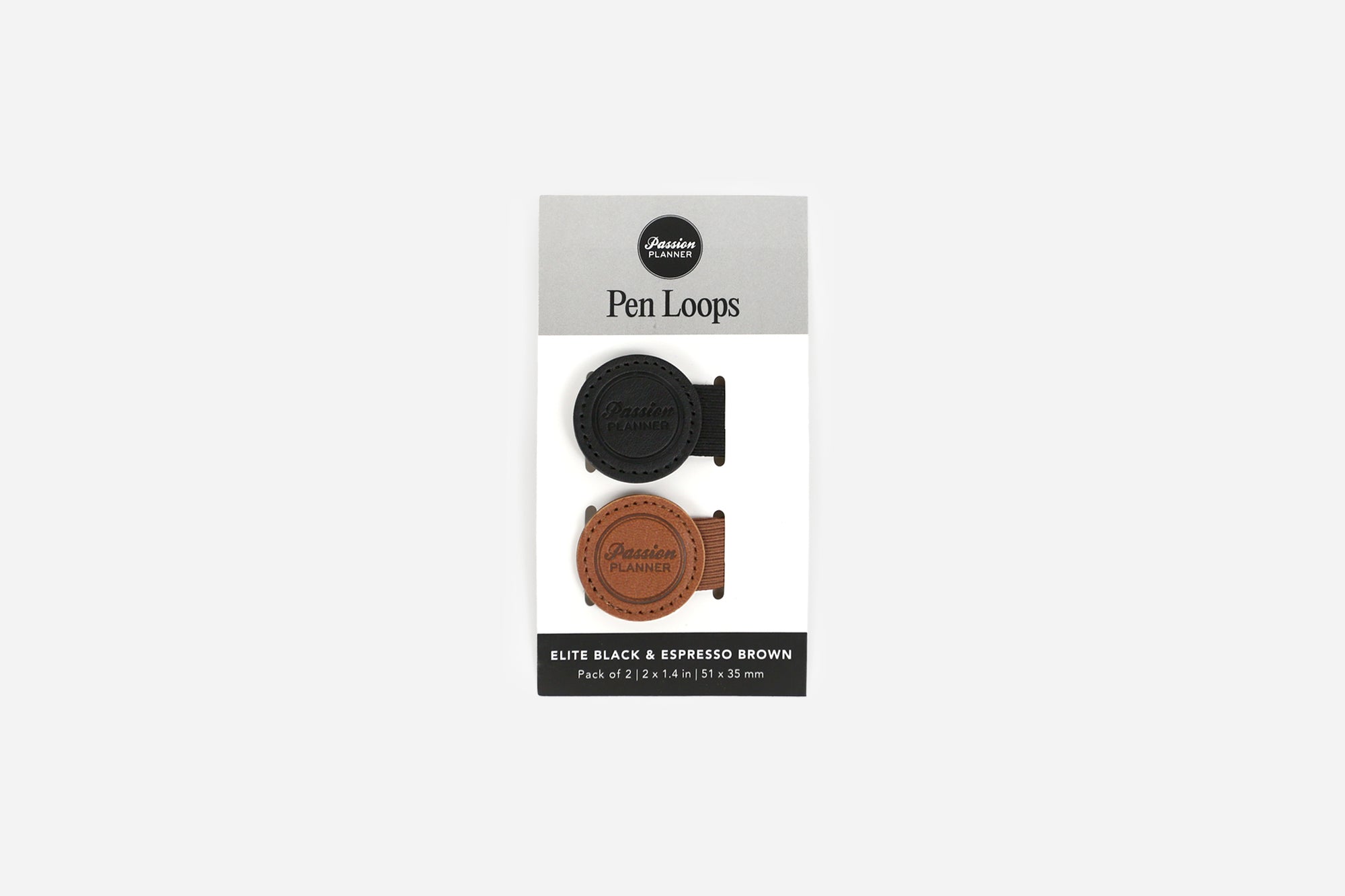 Pen loops packaging with a black and brown option on a white background