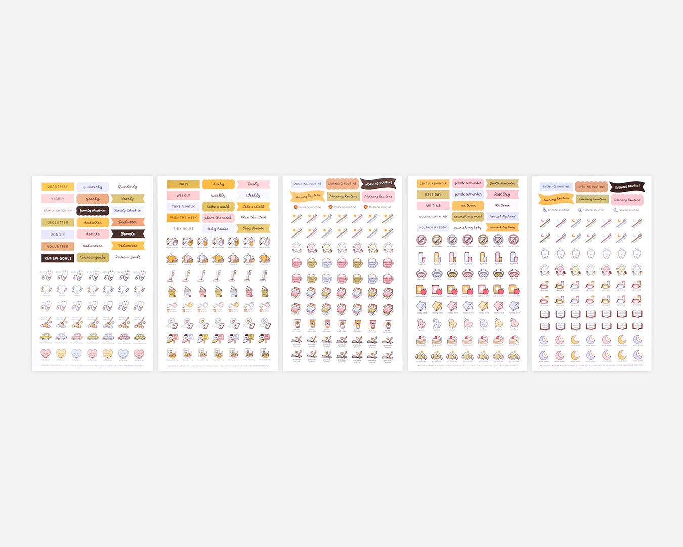 Set of 5 planner stickers on a white background