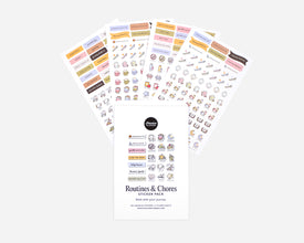 Set of planner stickers labeled 'Routines & Chores' on a white background