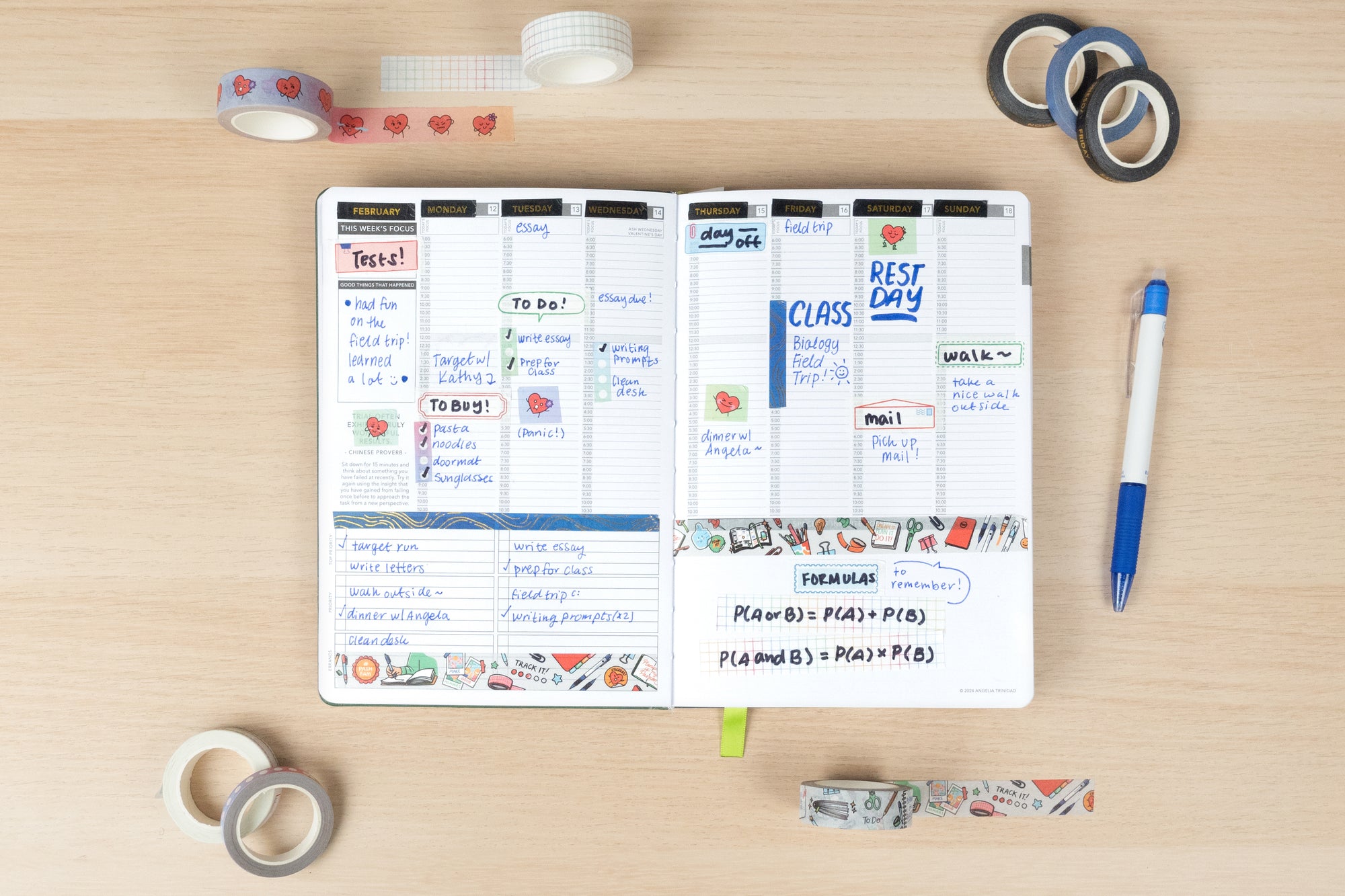 weekly planner layout with washi tape