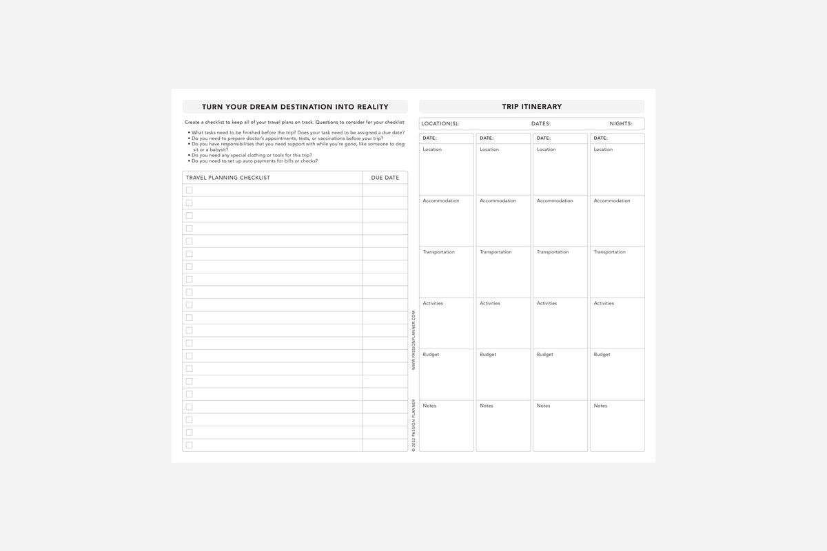 Travel Planning Worksheet - Passion Planner