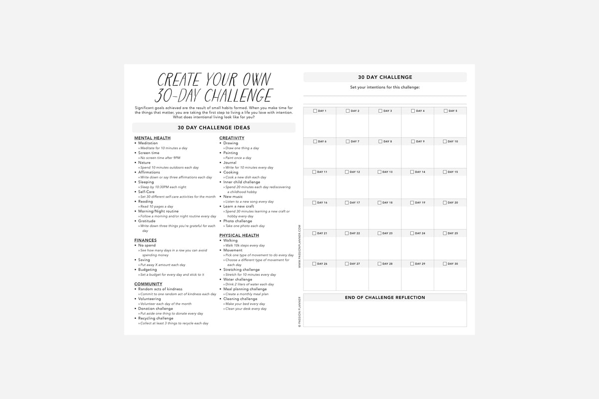 Create Your Own 30-Day Challenge - Passion Planner