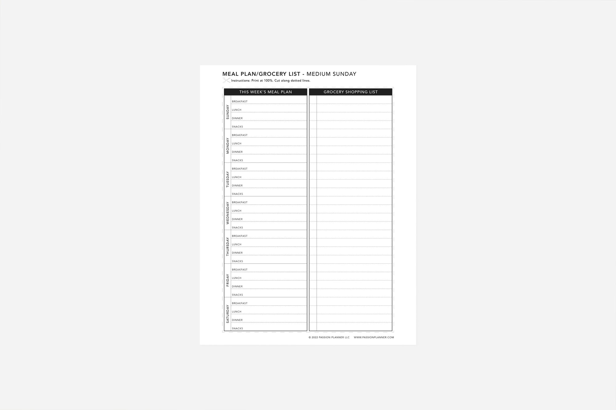 Meal Plan and Grocery List - Passion Planner