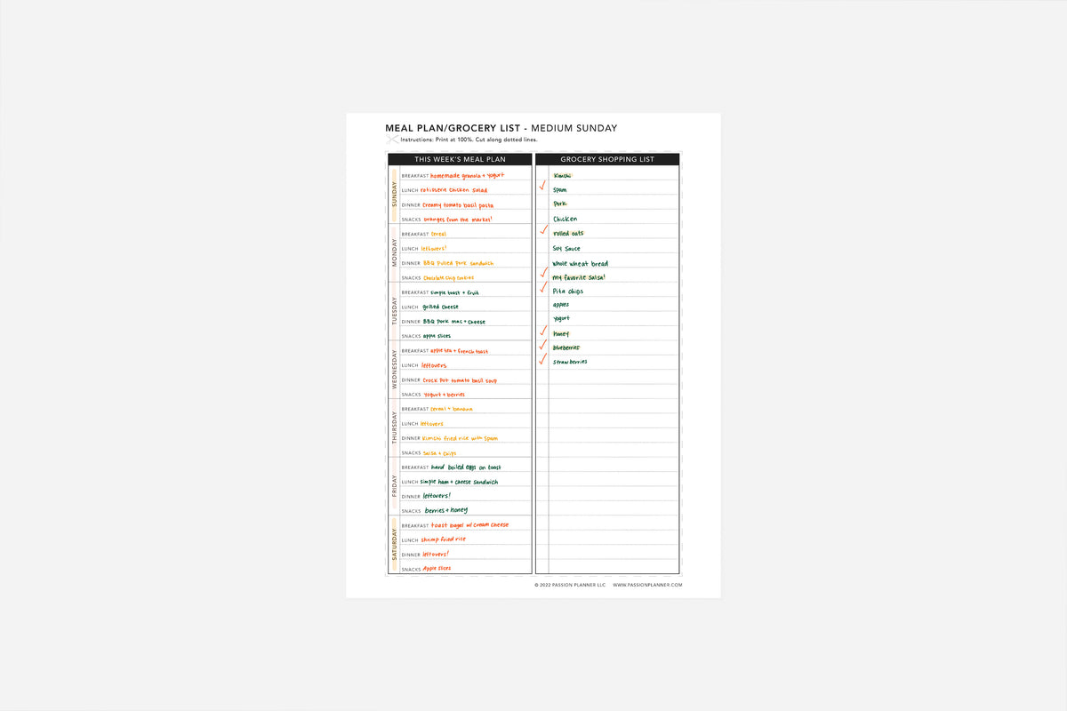 Meal Plan and Grocery List - Passion Planner