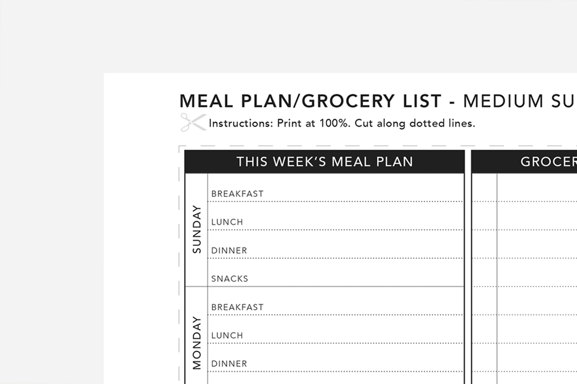 Meal Plan and Grocery List - Passion Planner