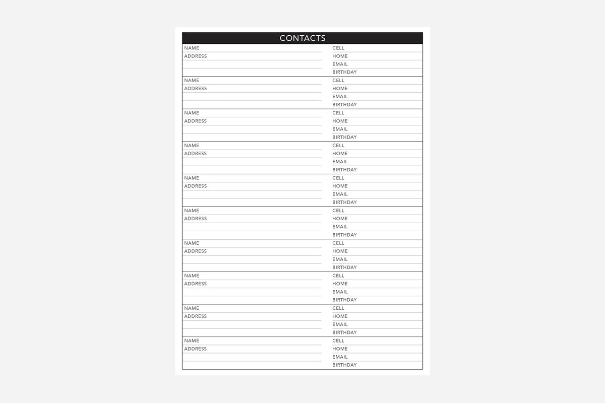 Contacts - Passion Planner