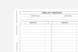 Passion Journal Table of Contents - Passion Planner